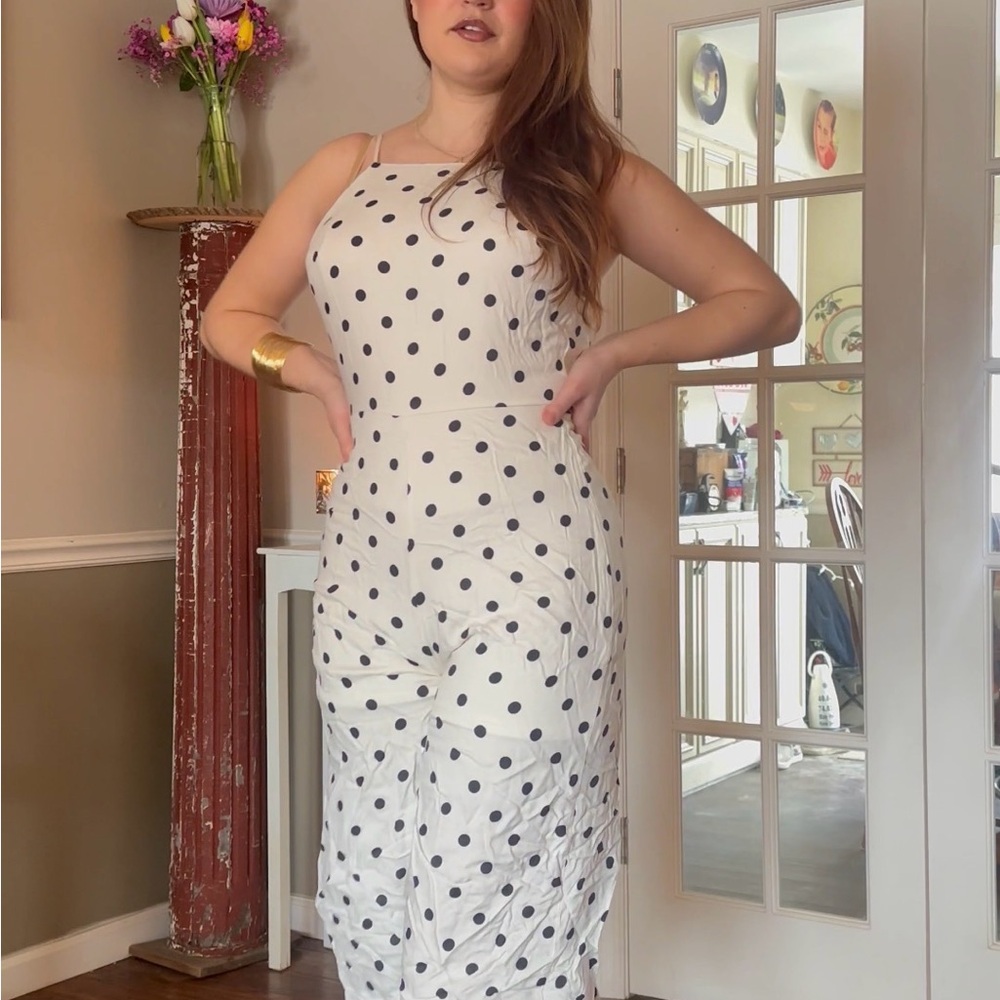 Classic Polka Dot Midi Romper in White and Black